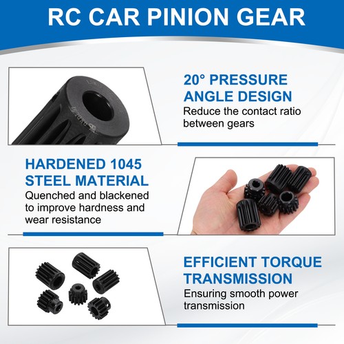 2Pcs 1.5 Mod 13T Spur Gear, 10mm Bore 1045 Steel RC Car Pinion Gear - Foto 3 di 7