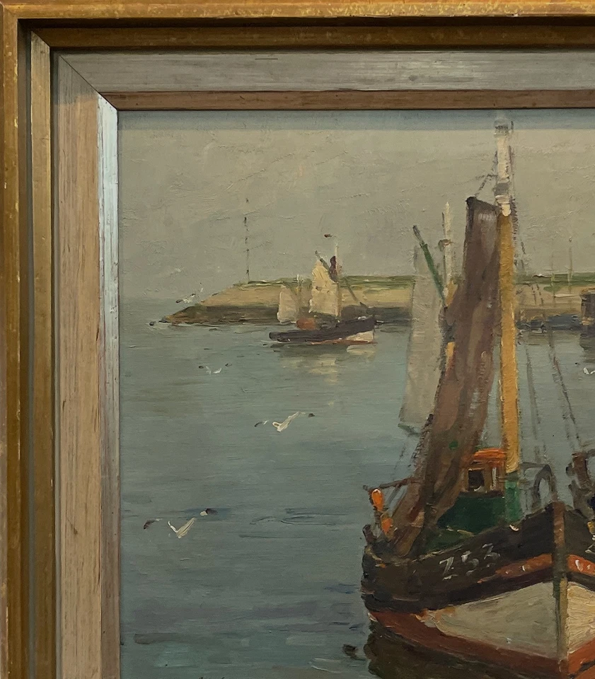 1. / 2  Wilhelm Hambüchen 1869 Düsseldorf 1939 „Fischerboote im Hafen“ Ölgemälde - Bild 4 von 4