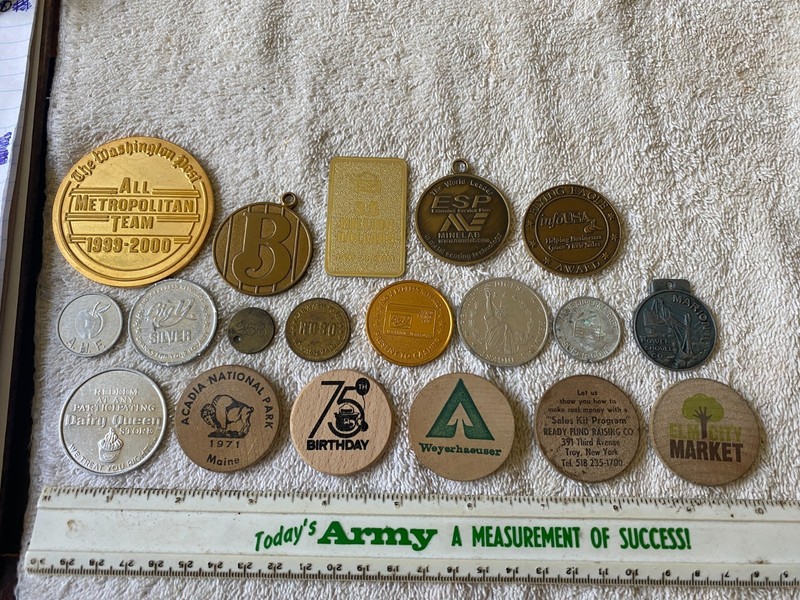 Collection of 19 Vintage Advertising Medallions - Metal & Wood