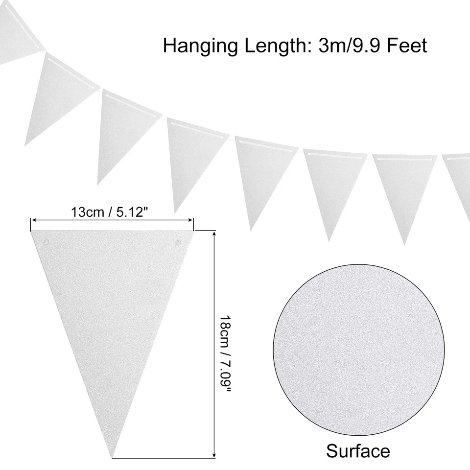 Banderín de plata de 20 pies 2 piezas banderas cuerda triángulo colgante Foto 2 de 4