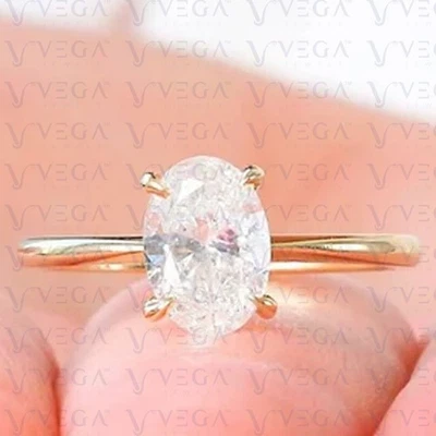 3.00Carat Oval Shape Lab Created Diamond Solitaire Ring 14k Yellow Gold Plated - image 1 of 4