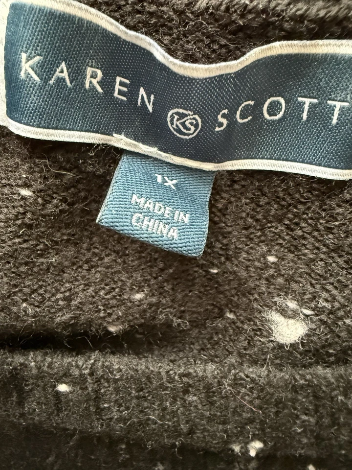 Suéter Karen Scott Talla 1X Negro Lentejuelas Reno Vacaciones Ligero Foto 2 de 4