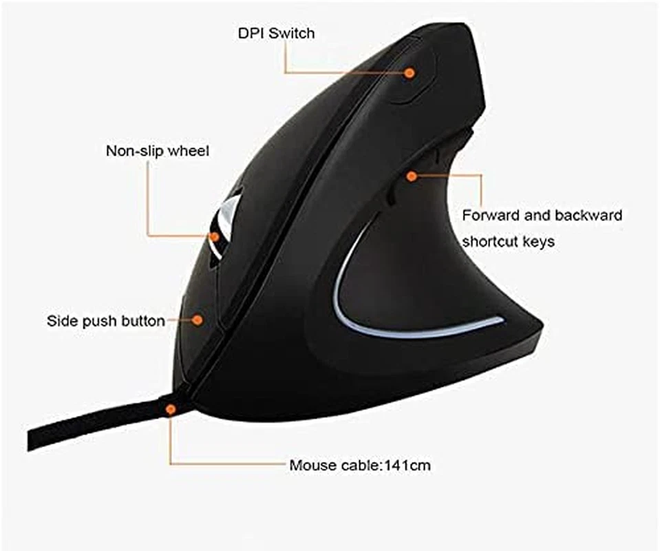 Sokelinn-Six Wired Vertical Mouse,800/1200/2000/3200 Adjustable DPI High Sensiti - Image 2 of 4