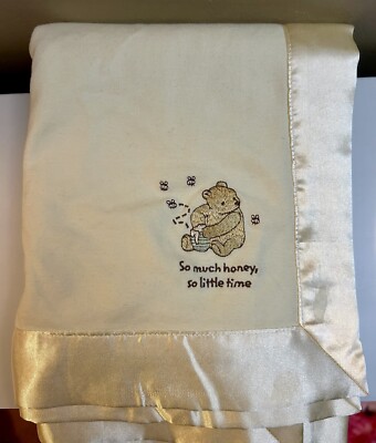 Disney Store Winnie the Pooh So Much Honey Silk Trim Baby Blanket EUC