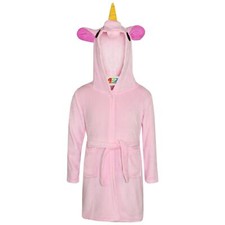 Girls Unicorn Baby Pink 3D Animal Bathrobe Dressing Gown Fleece Night Loungewear