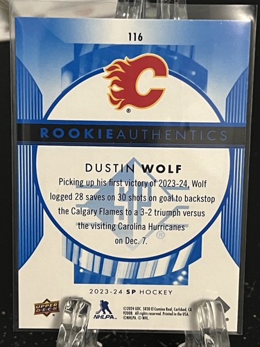 DUSTIN WOLF------2023-24 SP HOCKEY------ROOKIE AUTHENTICS-----FLAMES - Picture 2 of 2