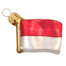 MONACO FLAG EUROPEAN BLOWN GLASS CHRISTMAS TREE ORNAMENT FLAGGE