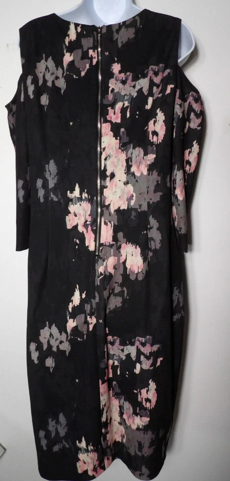 Vestido Jax Etiqueta Negra Talla 14 Midi Hombro Frío Floral Negro Cremallera Trasera Funda Foto 4 de 4