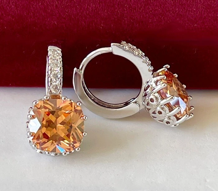 Deluxe Ohrringe Creolen Kristall Champagner 750er Weißgold 18K vergoldet - Bild 4 von 4