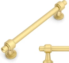 Amerdeco 10 Pack  5 Inch(128mm) Hole Center Drawer Pulls Cabinet Brushed Gold