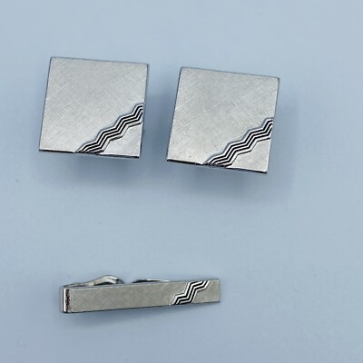 Boutons De Manchette Vintage Swank - Carrés, Argentés, Style Mid-century