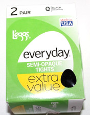 L'eggs Everyday 2-Pair Semi-Opaque Black Sheer Toe Tights - Size Q Large 96168