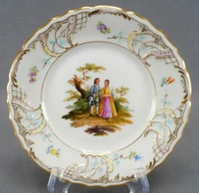 Carl Thieme Dresden Hand Painted Watteau Scene Floral Gold Bread Plate D AS IS