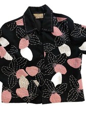 Vintage New Directions Beaded Embroidered Flower Blazer Button Jacket Size Small