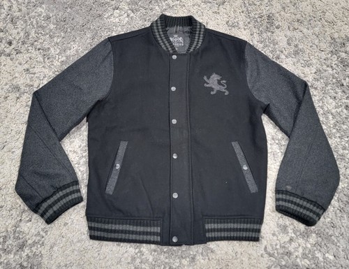 Express Bomber Varsity Jacket Men Medium Black Gray Full Zip Pockets Lion Adult