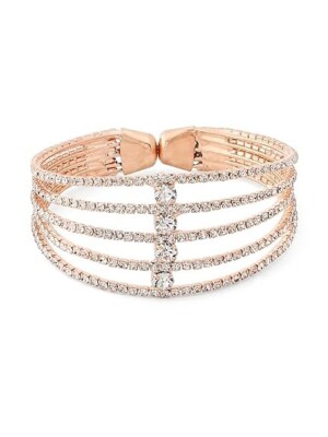 Rose Gold Tone Dazzling Austrian Diamonds Embellished Party Bling Cuff Bracelet