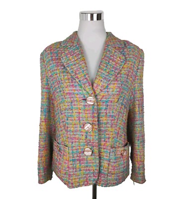 Givenchy En plus Blazer Damen Gr. 44 Bunt Tweed Knöpfe Pastellfarben Vintage 