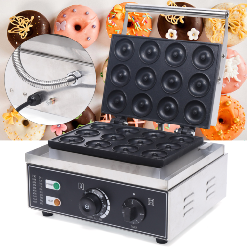 110v Commercial Nonstick Electric 12Pcs Mini Doughnut Baker Donut Maker Machine - Afbeelding 1 van 12