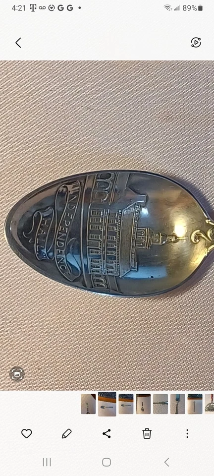 Cuchara de recuerdo de ley Independence Hall 1176 Pensnsylvania-4 7/8" Foto 4 de 4