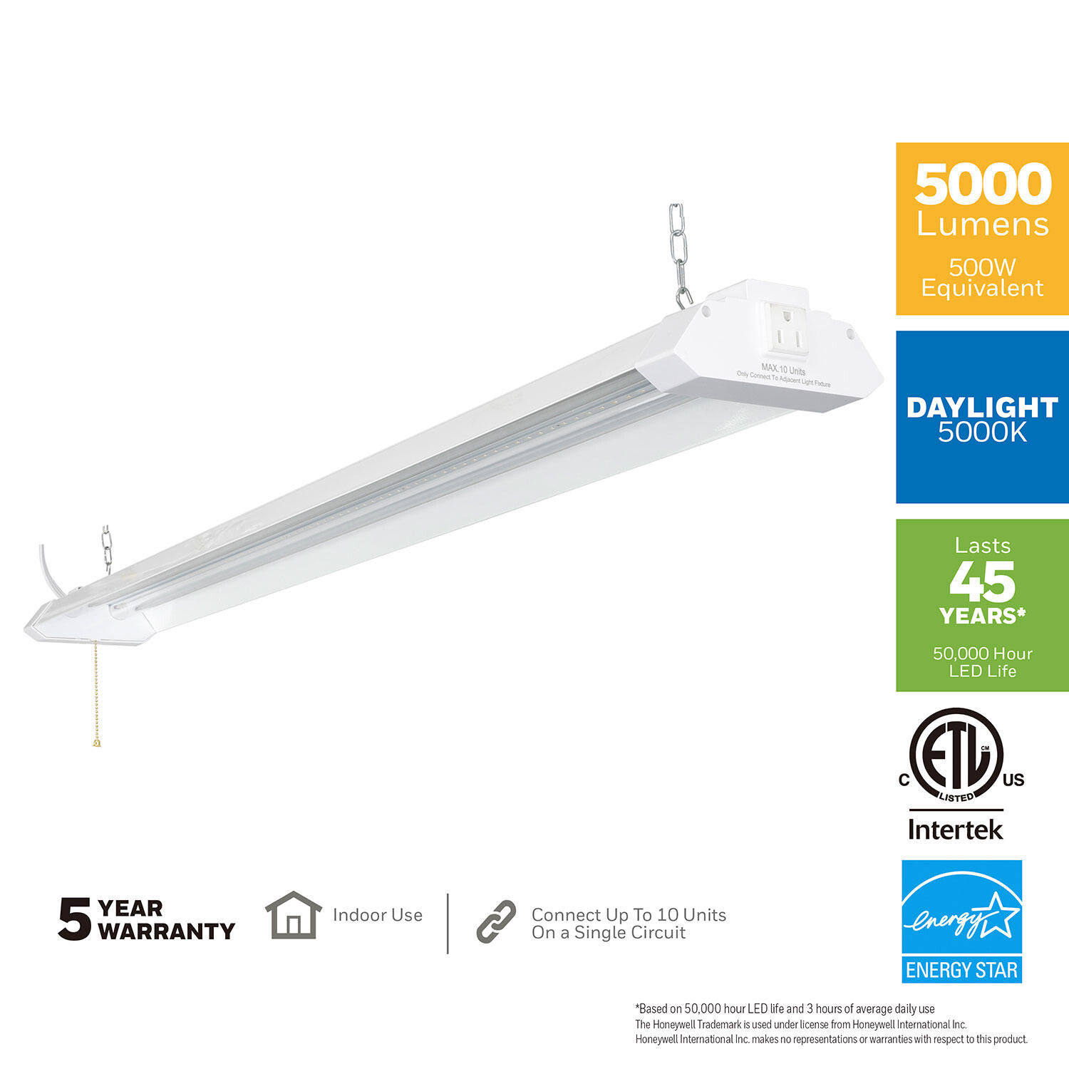(8 pk.) 5000 Lumen 4' LED Metal Shop Light, White Finish, 50,000 Hours