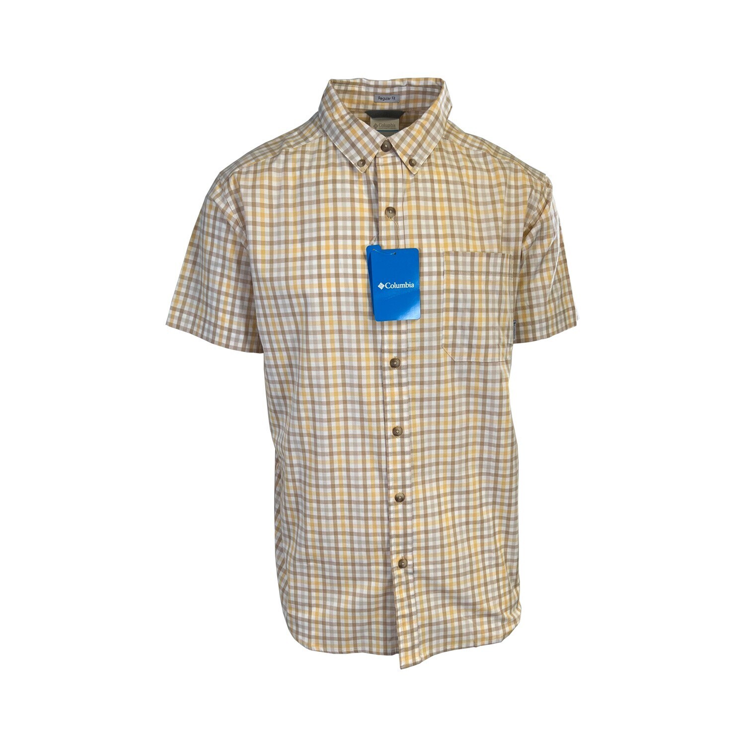 Columbia Men's Raw Yellow Brown Multi Plaid Rapid Rivers II S/S Shirt (715)