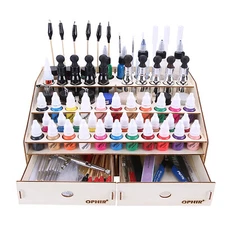 80 HOLES BOTTLE PAINT RACK HOBBY STORAGE WOODEN ORGANIZER WITH DRAWER USA