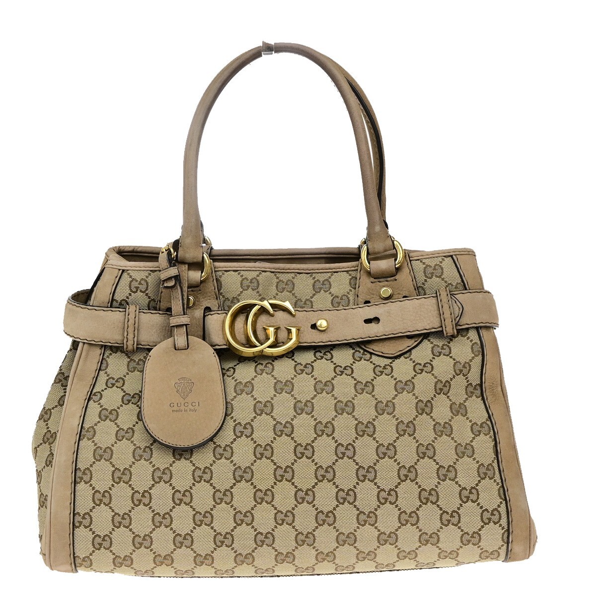 GUCCI GG Monogram Tote Shoulder Bag in Brown Canvas with Leather Trim Gold Italy 80ED878