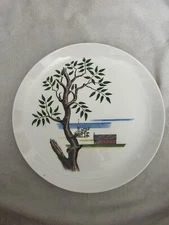 Santa Anita Ware CA Modern Americana Vtg Mid-Century 10 1/2" Plate Barn Chapel