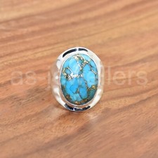 Copper Turquoise Ring, 925 Sterling Silver Ring, Indian Ring, Dainty Silver Ring