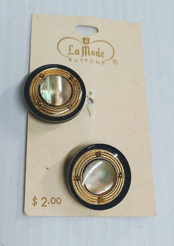 Vintage La Mode Pearl, Gold, Black 6 Buttons #400, Size 36 (7/8") Shank Button - Picture 10 of 12