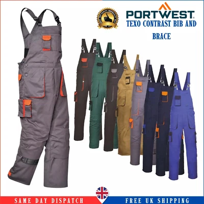 PORTWEST Texo Contrast Bib and Brace Comfort Coverall Overall Knee pad Pocket UK