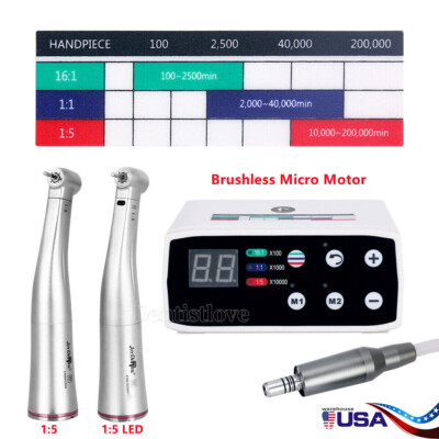 Dental Brushless LED Electric Micro Motor 4holes/1:5 Increasing Fiber Handpiece