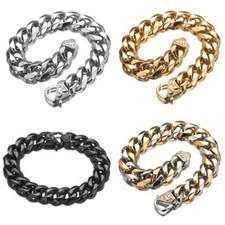 7"-11" Fashion Women Men Stainless Steel Cuban Curb Link Chain Bracelet 12/15mm