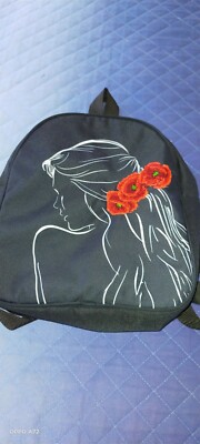 Craft fabric backpack unique piece with embroidery 