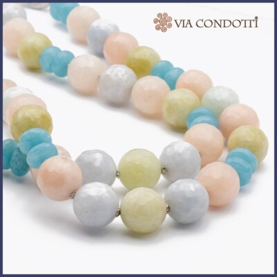 Halskette Jade Mehrfarbig und 925 Silber Natur Hartsteine Lange Halskette Maxi