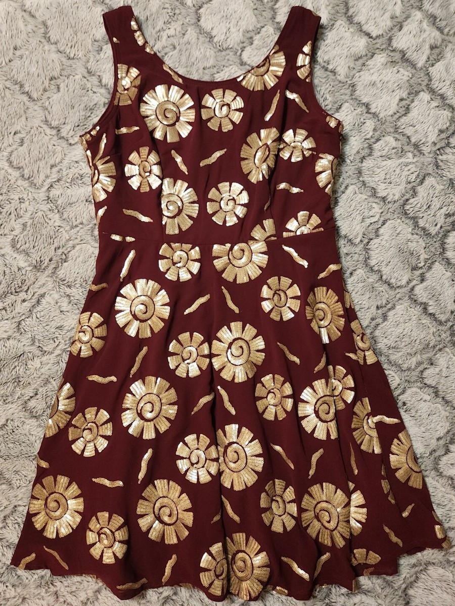 Marineblu Burgundy With Gold Sequins Knee Length Tank Dress Size L C29 | eBay Marineblu Burgundy With Gold Sequins Knee Length Tank Dress Size L C29 | eBay