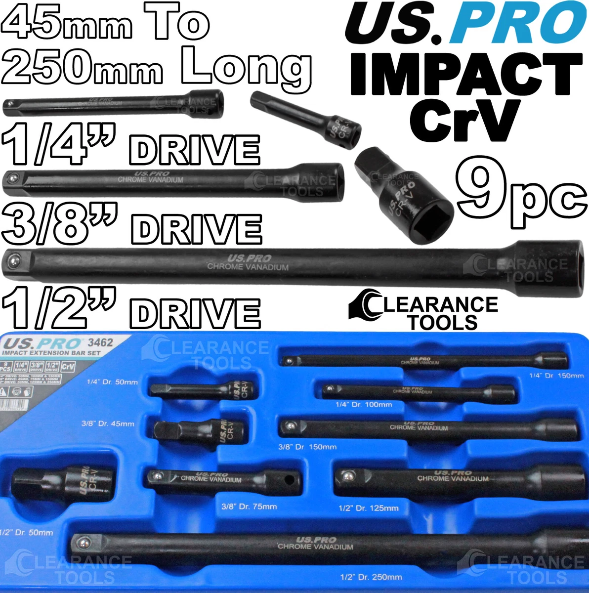 US PRO IMPACT EXTENSION BARS 9pc 1 4
