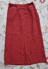 Seasalt "Pencil Lead" Red Linen Maxi Skirt W/Front Slit, Pockets & Belt Size 12