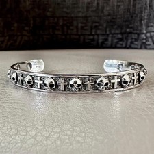 Handcrafted 925 Sterling Silver Skull Bracelet Skeleton Gothic Cross Biker Skull