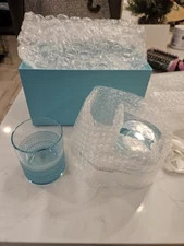 RARE 4 TIFFANY BLUE Diamond Point Glass With Boxes