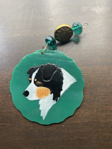 Handmade Black Tri Australian Shepherd Ornament Celestial Beads Folk Art Decor