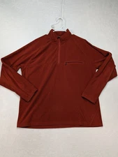 Cabelas Jacket Mens Large Orange Fleece 1/4 Zip Pullover Outdoor Hiking Comfort