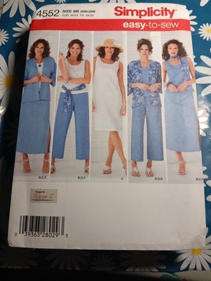 Simplicity 4552 Sewing Pattern Womans Dress Jacket Top Pants Plus only 20W CUT