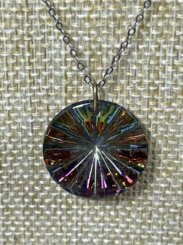 Vintage Aurora Borealis Pin Wheel Glass Pendant & Silver 925 Chain Necklace 442 - Picture 14 of 17