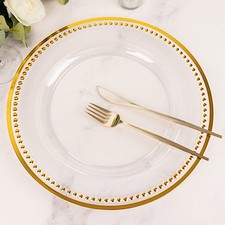 24 pcs 13" Clear Gold BEADED Round CHARGER PLATES Wedding Party Dinner Supplies