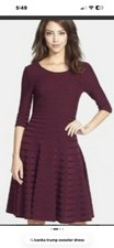 Ivanka Trump Fit & Flare Sweater Dress Burgundy Knit Knee Length-size Medium