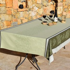 Tischdecke Jacquard Baumwolle 2-farbig grün 160x300 Provence Fleckschutz Teflon