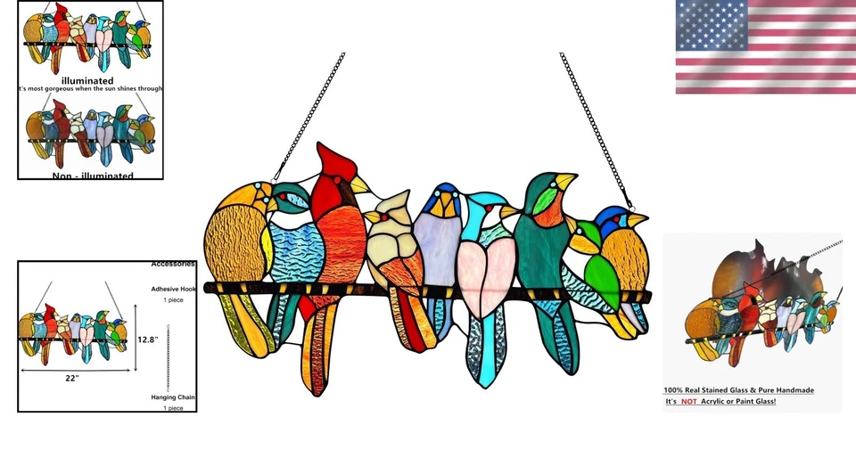 Colorful Stained Glass Birds Window Decor - Image 2 of 4