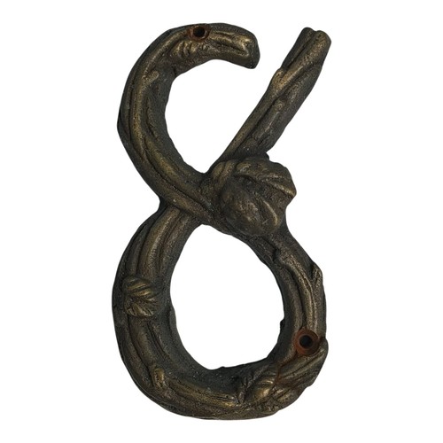Vintage Cast Brass Metal House Number 8 - Vine Wood Rustic Natural Design Heavy