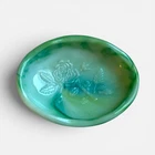 Avon Vintage 1970s Soap Dish Aqua Victoriana Milk Glass Swirl Rose Design